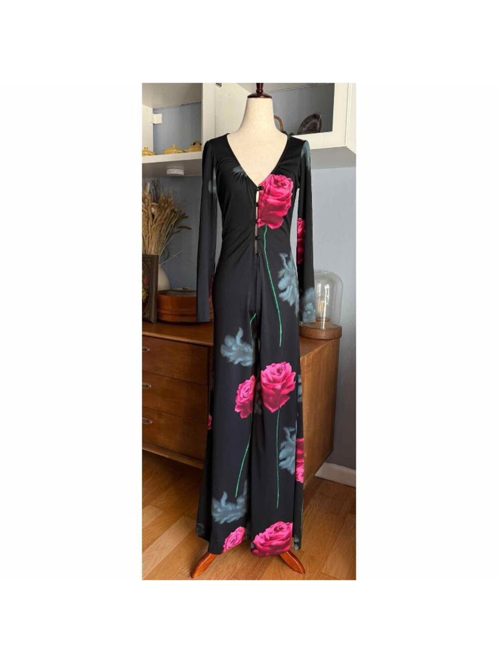 Vintage 70’s New Leaf California Floral Palazzo Jumpsuit Playsuit Disco Sz S